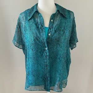 New York City Design Co. Aqua/Black Silk Snakeskin Print Blouse Set sz M